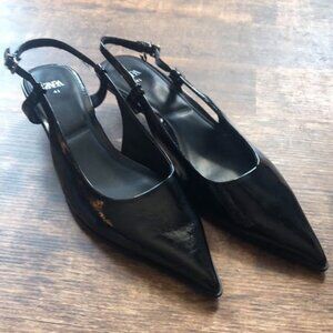ZARA designer stylish kitten heel black patent pointed toe pumps